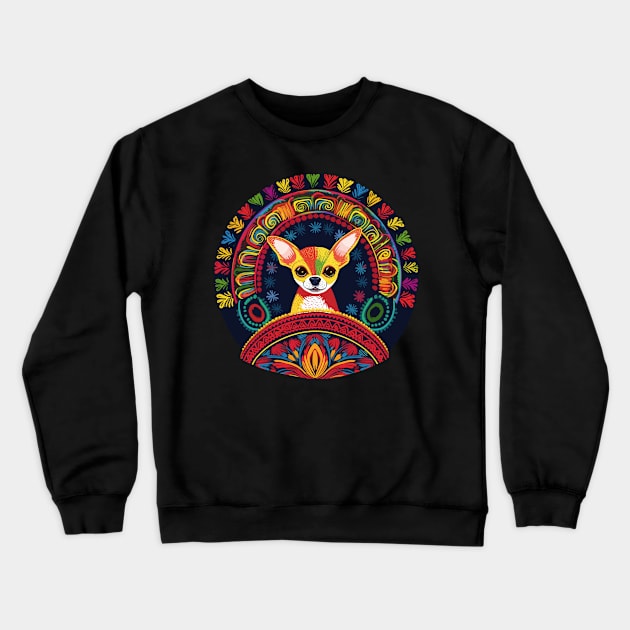 Happy Chihuahua in Colorful Mexican Folk Art Style Crewneck Sweatshirt by TeeTrendz